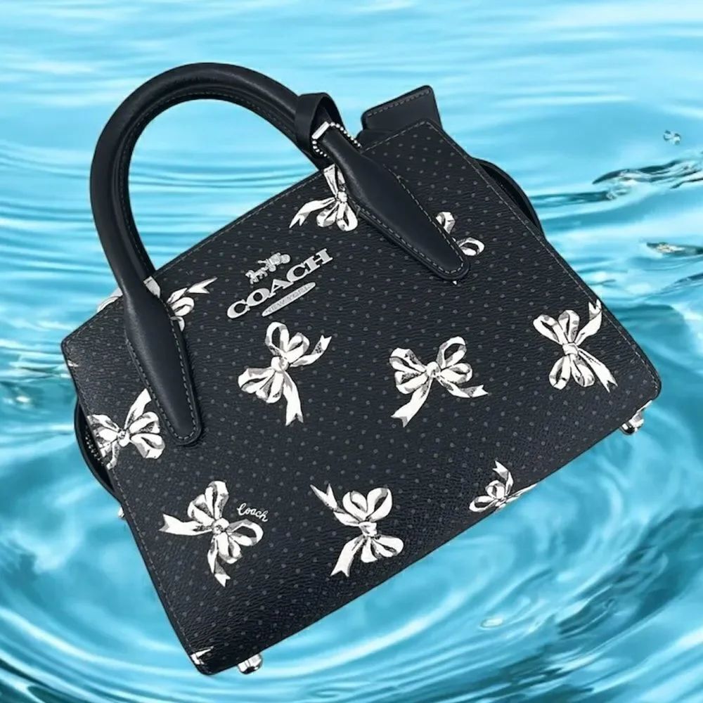 Coach Andrea Carryall Bag With Bow Print & Smooth Leather Crossbody Purse